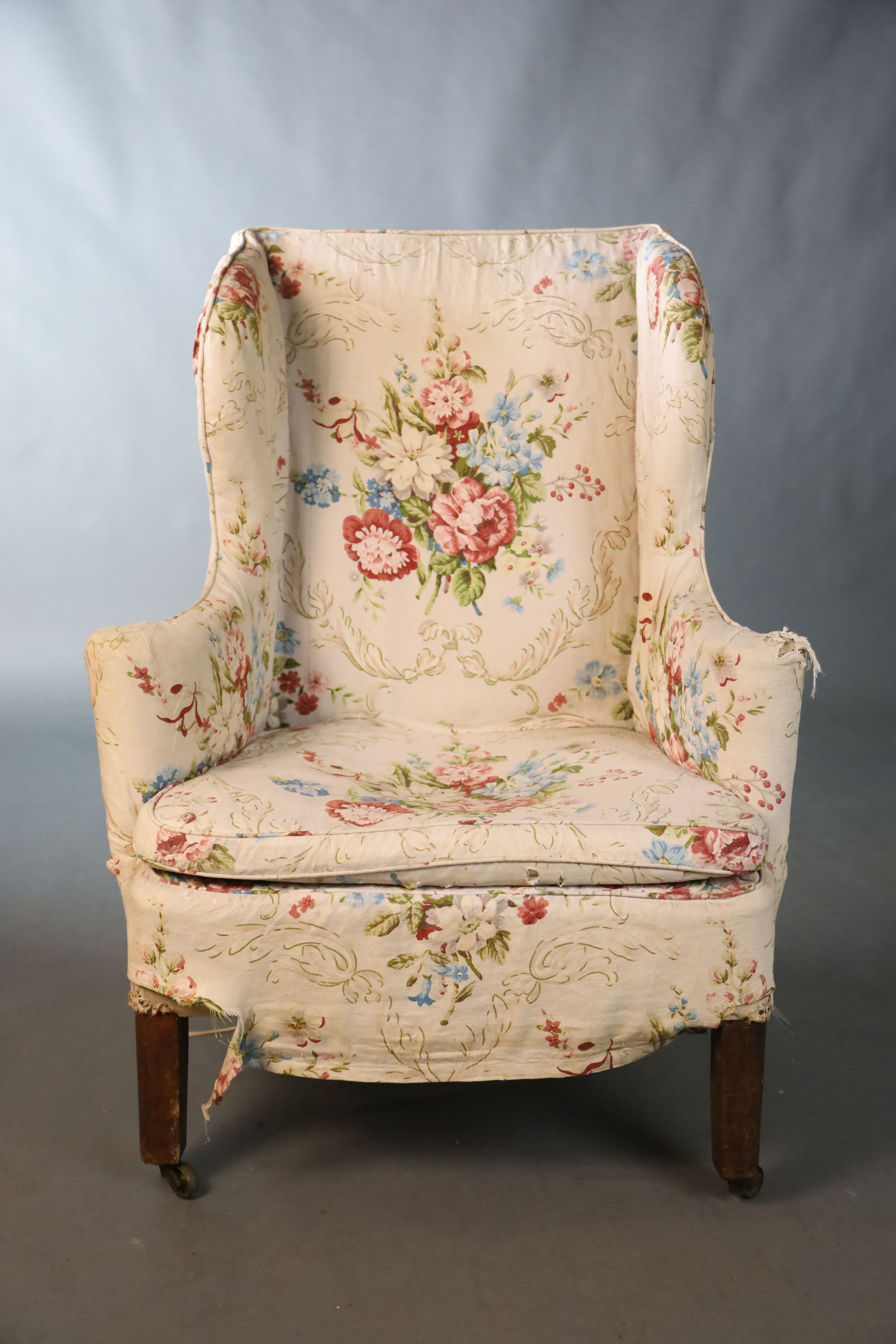 A George III mahogany wing armchair, W.51cm D.76cm H.107cm